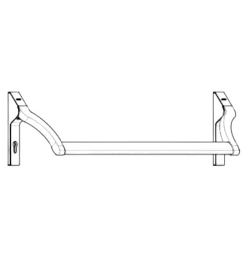 Line drawing of a towel bar with brackets on a white background